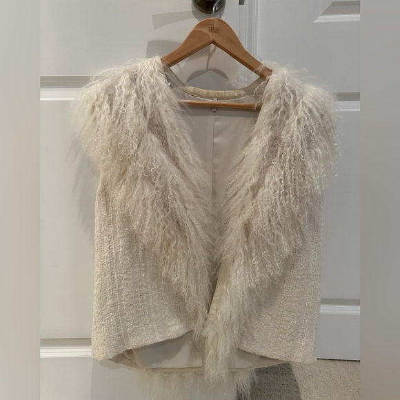 Helmut Lang White Shearling Fur Trim Vest - Picture 1 of 6